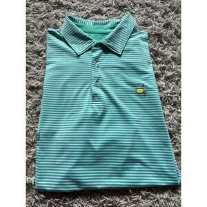 Masters Tech Polo Shirt Mens Large Golf Green Striped Short Sleeve Performance